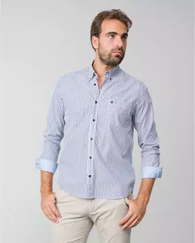 Мужская рубашка классического кроя синего цвета в двухцветную полоску Etiem, светло-синий