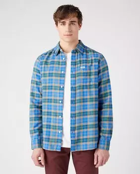 Мужская рубашка классического кроя синего цвета в клетку Wrangler, синий