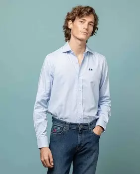 Мужская рубашка классического кроя в клетку Scotta 1985, светло-синий