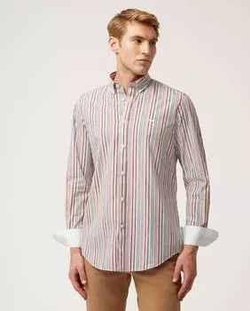 Мужская рубашка классического кроя в полоску из органического хлопка красного цвета Harmont&Blaine, красный