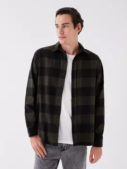 Мужская рубашка лесоруба в клетку с длинным рукавом стандартного кроя LCW Casual, хаки плед