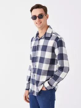 Мужская рубашка лесоруба в клетку с длинным рукавом стандартного кроя LCW Casual, синий плед