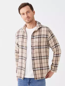 Мужская рубашка лесоруба в клетку с длинным рукавом стандартного кроя LCWAIKIKI Classic, бежевый плед