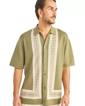 Мужская рубашка Loma Knitted прямого кроя с короткими рукавами Rhythm, зеленый