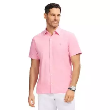 Мужская рубашка мадрас с коротким рукавом и застежкой на пуговицы Izod, цвет pink carnation