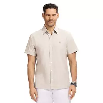 Мужская рубашка мадрас с коротким рукавом и застежкой на пуговицы Izod, цвет crockery