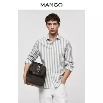 Мужская рубашка Mango из хлопка и льна, зеленый