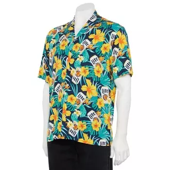 Мужская рубашка Miller Lite с коротким рукавом и пуговицами в тропическом стиле, цвет Navy Blue