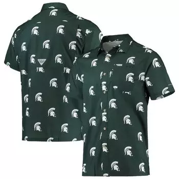 Мужская рубашка на пуговицах Columbia Green Michigan State Spartans Super Slack Tide Omni-Shade