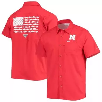 Мужская рубашка на пуговицах Columbia PFG Scarlet Nebraska Huskers Slack Tide Camp