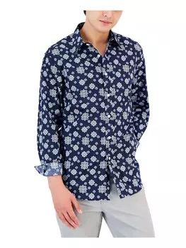 Мужская рубашка на пуговицах с геометрическим медальоном Club Room, цвет Navy Blue Combo
