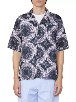 Мужская рубашка на пуговицах с коротким рукавом и воротником Officine Gnrale, цвет Dark Navy/Blue