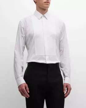 Мужская рубашка на пуговицах с нагрудником в стиле барокко Versace, цвет Optical White