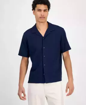 Мужская рубашка на пуговицах с вафельной вязкой Sun + Stone, синий