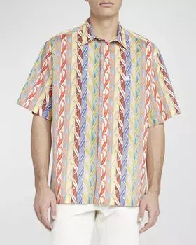 Мужская рубашка на пуговицах с вертикальными стрелками Etro, цвет Print On White Base