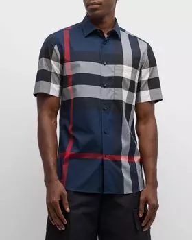 Мужская рубашка на пуговицах в клетку Summerton Burberry, цвет Navy Ip Check