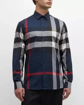 Мужская рубашка на пуговицах в клетку Summerton Burberry, цвет Navy Ip Check