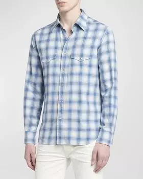 Мужская рубашка на пуговицах в клетку в клетку вестерн с градиентом TOM FORD, цвет Blue