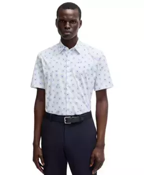 Мужская рубашка облегающего кроя из хлопковой смеси Hugo Boss, синий