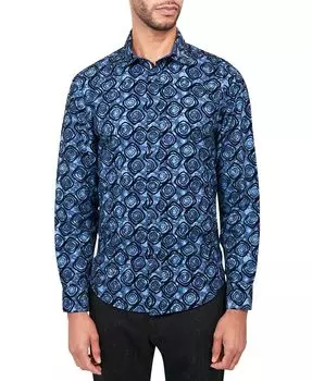 Мужская рубашка обычного кроя на пуговицах с геометрическим принтом и влагоотводящим флоком и цветочным принтом Society of Threads, синий