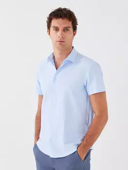 Мужская рубашка обычного кроя с коротким рукавом LCWAIKIKI Classic, средний синий