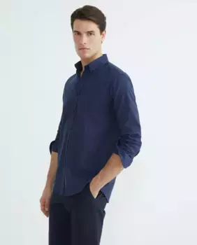 Мужская рубашка, однотонная, длинный рукав Exigency, тёмно-синий