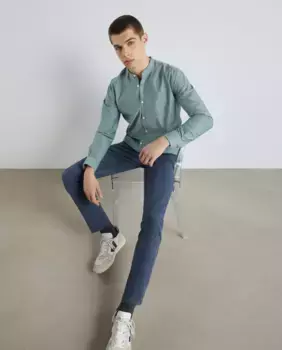 Мужская рубашка Oxford Mao с длинными рукавами Easy Wear, цвет Kaki