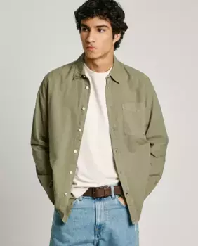 Мужская рубашка Oxford прямого кроя, окрашенная в готовом виде Pepe Jeans, цвет Verde Militar