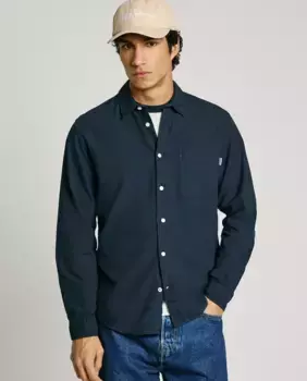 Мужская рубашка Oxford прямого кроя, окрашенная в готовом виде Pepe Jeans, тёмно-синий