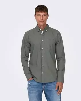 Мужская рубашка Оксфорд с длинным рукавом Only & Sons, серый