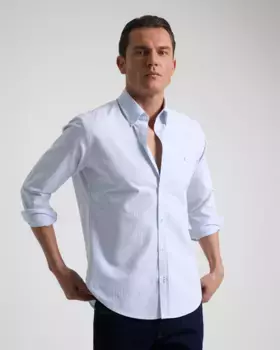 Мужская рубашка-оксфорд с синими полосками, пошитая на заказ PuroEgo, синий