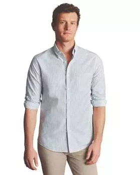 Мужская рубашка-оксфорд с застежкой на пуговицы Charles Tyrwhitt, облегающая, с полосатым воротником и эластичной немаркой, цвет indigo blue