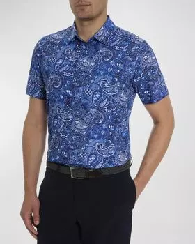 Мужская рубашка поло эластичной вязки Golden с узором пейсли Robert Graham, цвет Navy