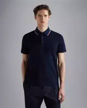 Мужская рубашка-поло больших размеров с коротким рукавом, контрастным воротником Paul & Shark, темно-синий