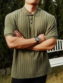 Мужская рубашка-поло больших размеров в рубчик Homme Manfinity, темно-зеленый