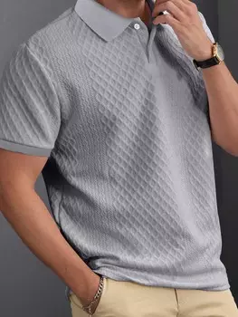 Мужская рубашка-поло Homme с коротким рукавом и темным геометрическим узором, повседневная летняя Manfinity, светло-серый