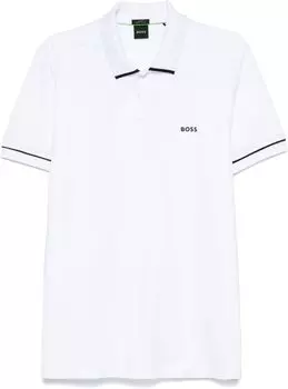Мужская рубашка-поло Hugo Boss Paule Slim Fit с черной отделкой, белая