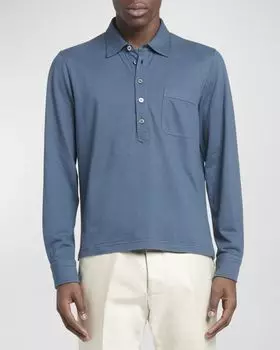 Мужская рубашка-поло из хлопка и шелка пике TOM FORD, цвет Blue