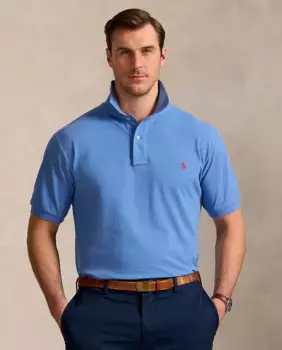 Мужская рубашка поло из хлопка пике Regular fit plus sizes Polo Ralph Lauren, синий