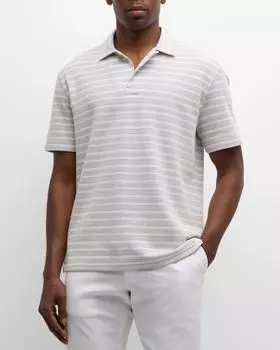 Мужская рубашка поло из хлопка в полоску ZEGNA, цвет Light Gray Solid