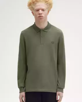 Мужская рубашка-поло из хлопкового пике с длинными рукавами Fred Perry, цвет Kaki
