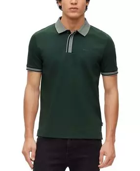 Мужская рубашка поло из интерлока и хлопка boss с контрастной окантовкой Hugo Boss, мульти