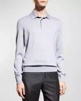 Мужская рубашка-поло из кашемира и шелка ZEGNA, цвет Light Grey Solid