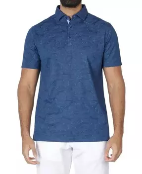 Мужская рубашка поло из микро пике в тон с цветочным принтом Slub Tailorbyrd, синий