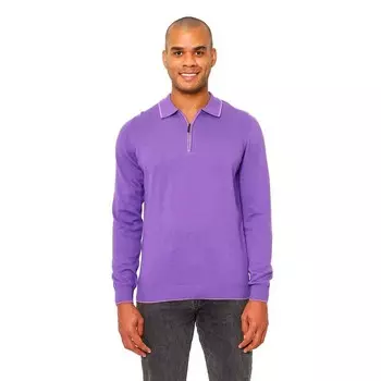 Мужская рубашка поло из однотонного хлопка с длинным рукавом и молнией на четверть Villena VELLAPAIS, цвет Light Purple