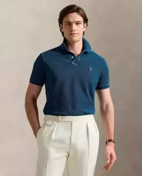 Мужская рубашка-поло из пике, облегающая Polo Ralph Lauren, цвет Esmeralda Azul