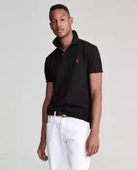 Мужская рубашка-поло из пике приталенного кроя Polo Ralph Lauren, черный