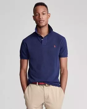 Мужская рубашка-поло из пике приталенного кроя Polo Ralph Lauren, темно-синий