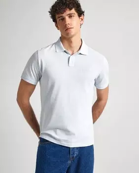 Мужская рубашка-поло из пике с короткими рукавами и вышитым логотипом Pepe Jeans, бежевый