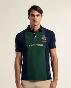 Мужская рубашка-поло из пике с короткими рукавами Valecuatro, темно-синий